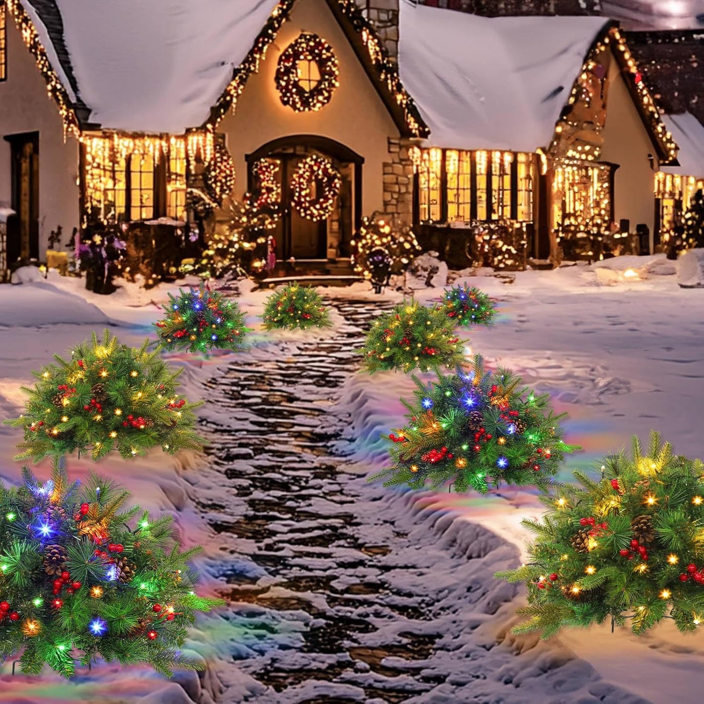 Avelena | Weihnachtliche Urnen-Deko mit LED-Lichtern | Realistische Tannenzweige & Beeren | Innen- und Außenbereich