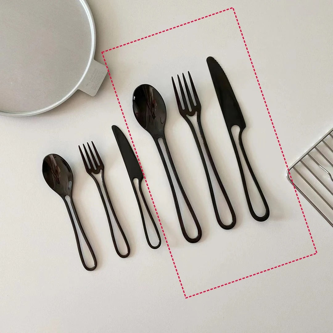Avelena | Outline Edelstahl Besteck Set – Modernes Design mit Hohlgriffen – 3-teilig für Dinner & Dessert