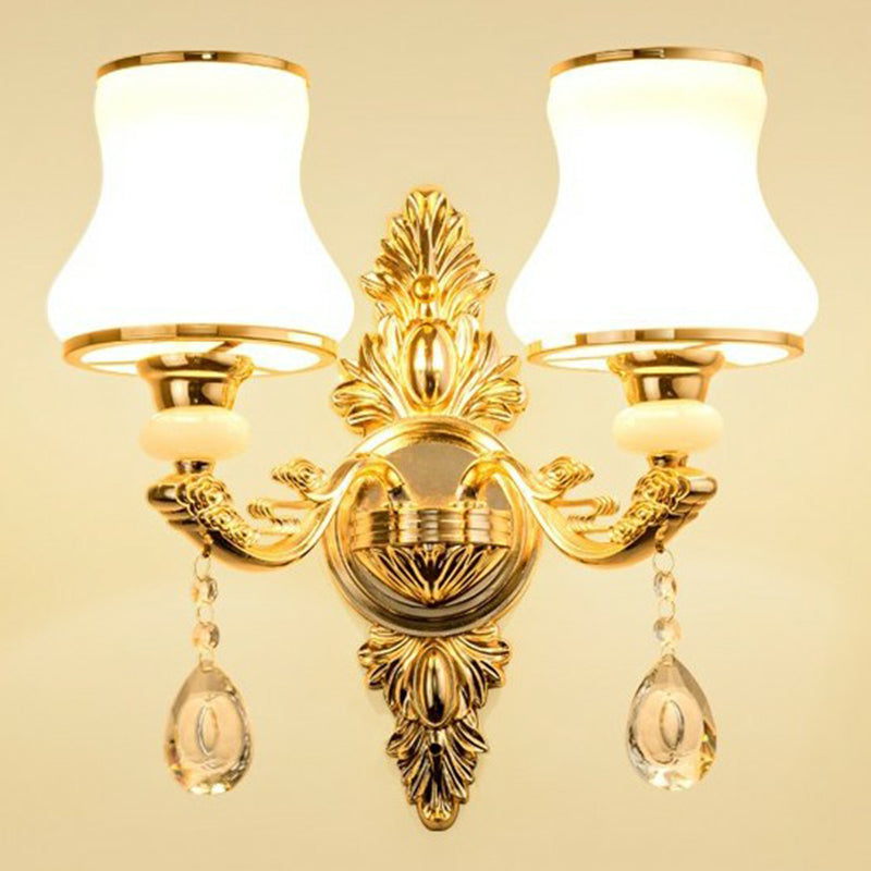 Avelena | Victorian Kerzenwand-Sconces Beleuchtung Metall Wandmontage Licht mit Schirm und Kristall Dekor
