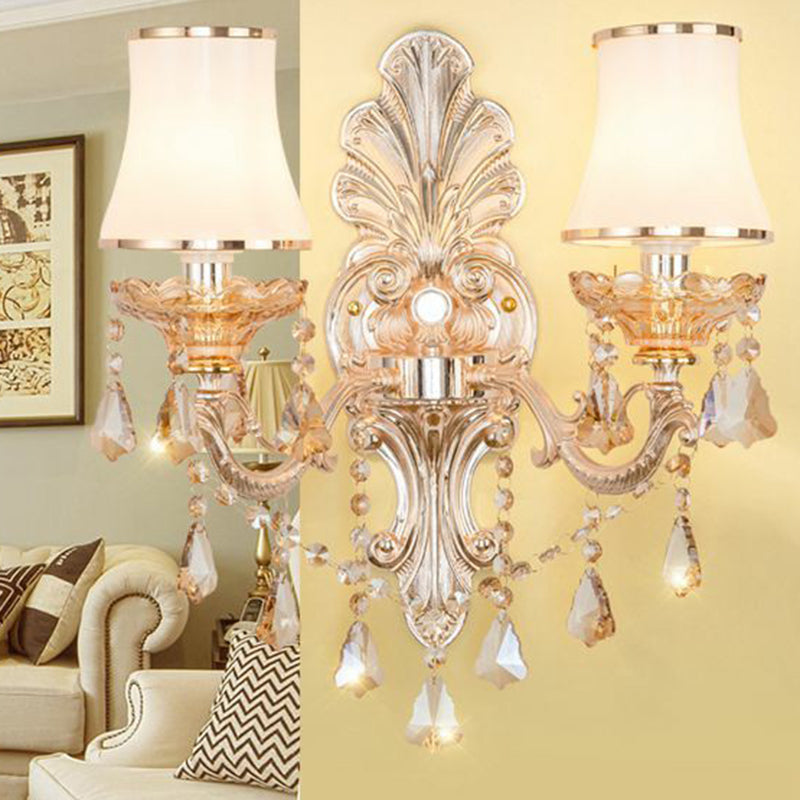 Avelena | Victorian Kerzenwand-Sconces Beleuchtung Metall Wandmontage Licht mit Schirm und Kristall Dekor