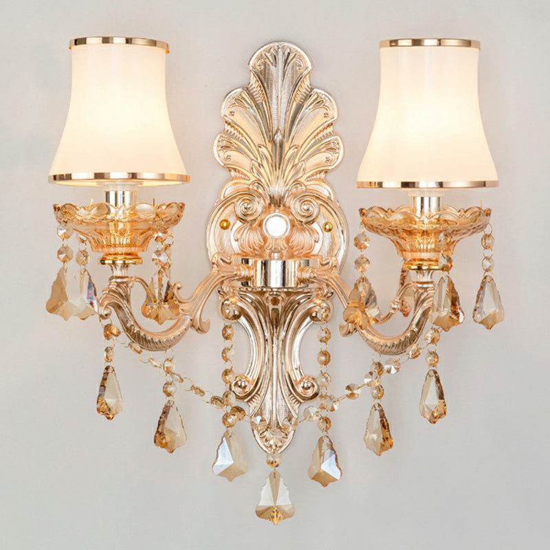 Avelena | Victorian Kerzenwand-Sconces Beleuchtung Metall Wandmontage Licht mit Schirm und Kristall Dekor