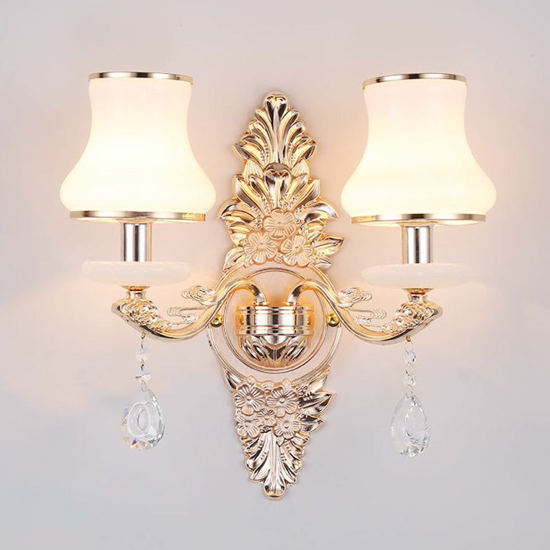 Avelena | Victorian Kerzenwand-Sconces Beleuchtung Metall Wandmontage Licht mit Schirm und Kristall Dekor