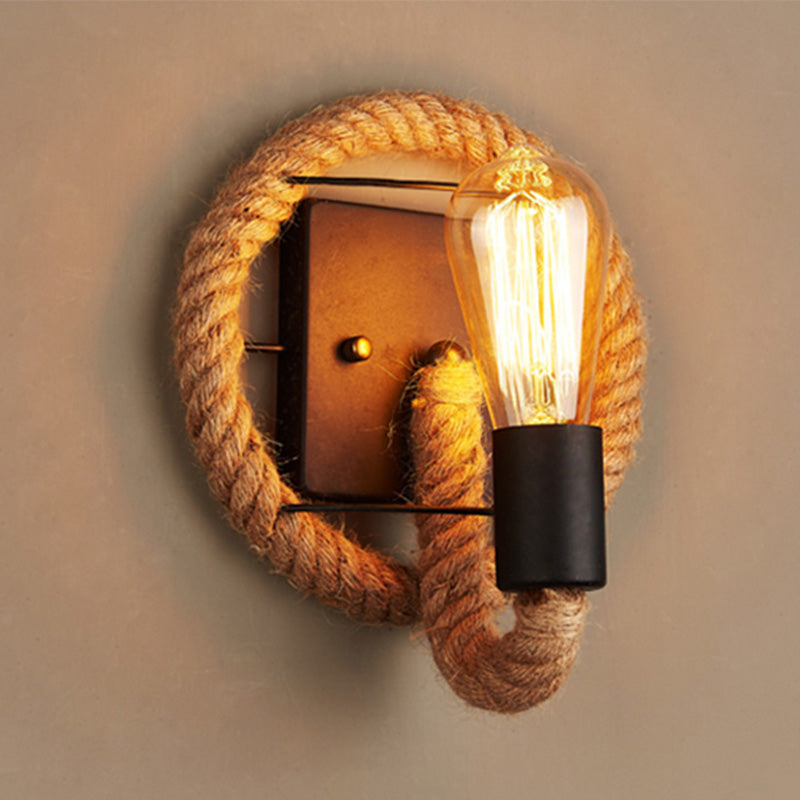 Avelena | Lopende Vorm Touw Wandlamp Rustiek 1-Kop Gang Wandlamp met Baan Lamp Ontwerp in Hout