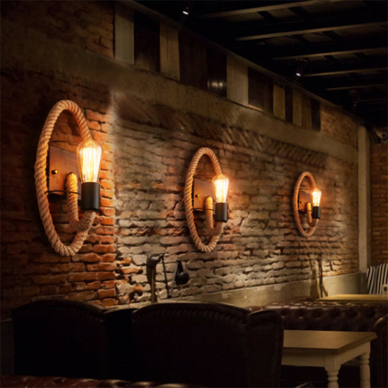 Avelena | Lopende Vorm Touw Wandlamp Rustiek 1-Kop Gang Wandlamp met Baan Lamp Ontwerp in Hout