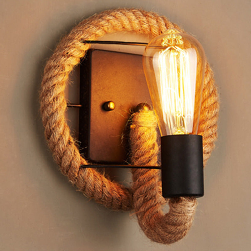 Avelena | Lopende Vorm Touw Wandlamp Rustiek 1-Kop Gang Wandlamp met Baan Lamp Ontwerp in Hout