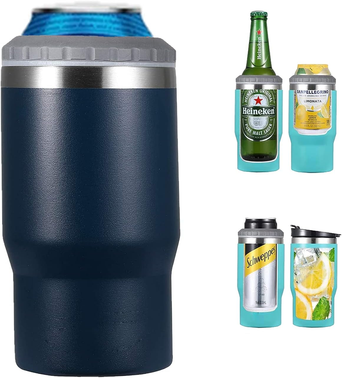 Avelena | 4 in 1 Edelstahl Dose-/Flaschenisolator, 14Oz Zwei-Wege-Deckel SUS Isolierte Dose Kühler, Bierflaschenhalter (Schwarz)