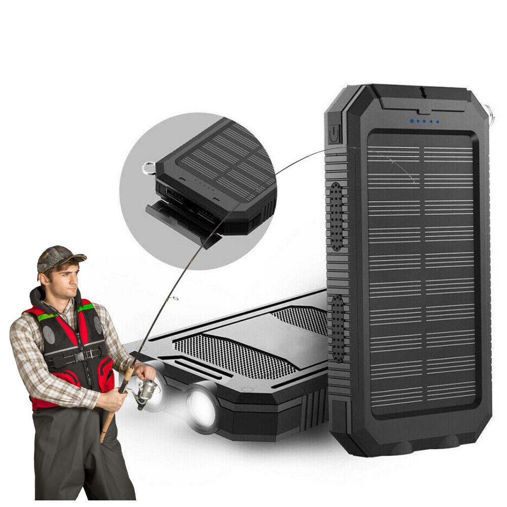 Avelena | Angel Powerbank 50000 mah wasserdichtes Solar-Ladegerät | Angelbatterie-Paket mit USB-C Schnellladung & LED-Licht