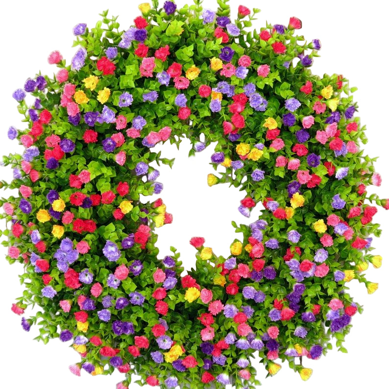 Avelena | Türkranz | Handgefertigter Frühlings- & Sommerkranz | Bunte Kunstblumen & Eukalyptus