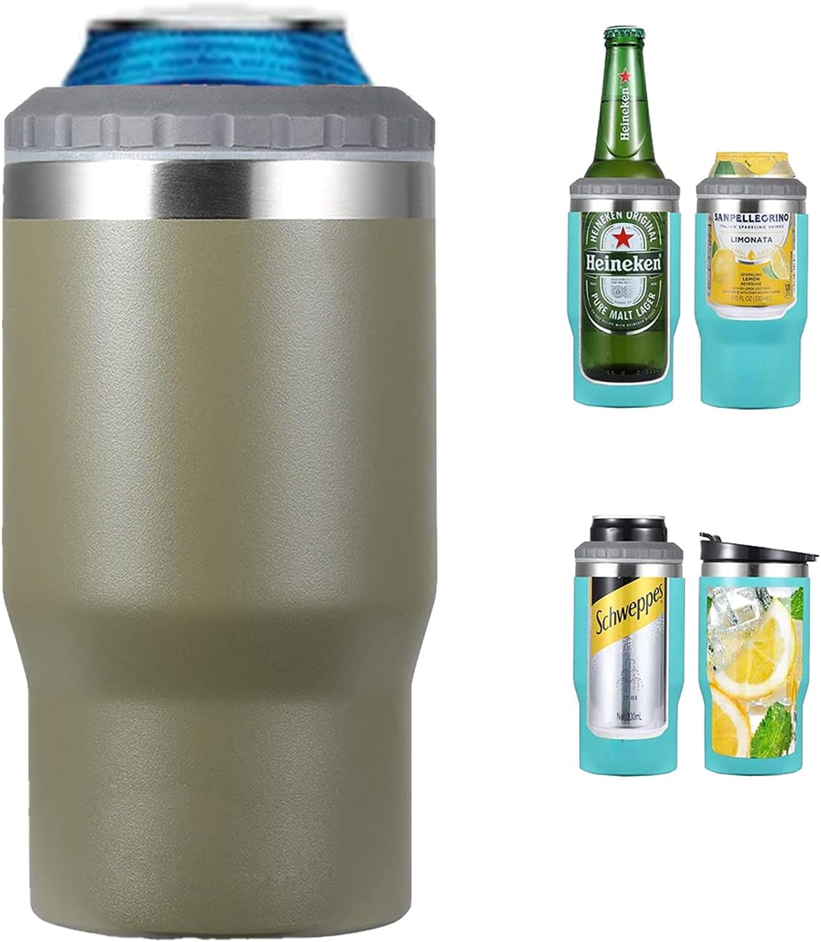 Avelena | 4 in 1 Edelstahl Dose-/Flaschenisolator, 14Oz Zwei-Wege-Deckel SUS Isolierte Dose Kühler, Bierflaschenhalter (Schwarz)