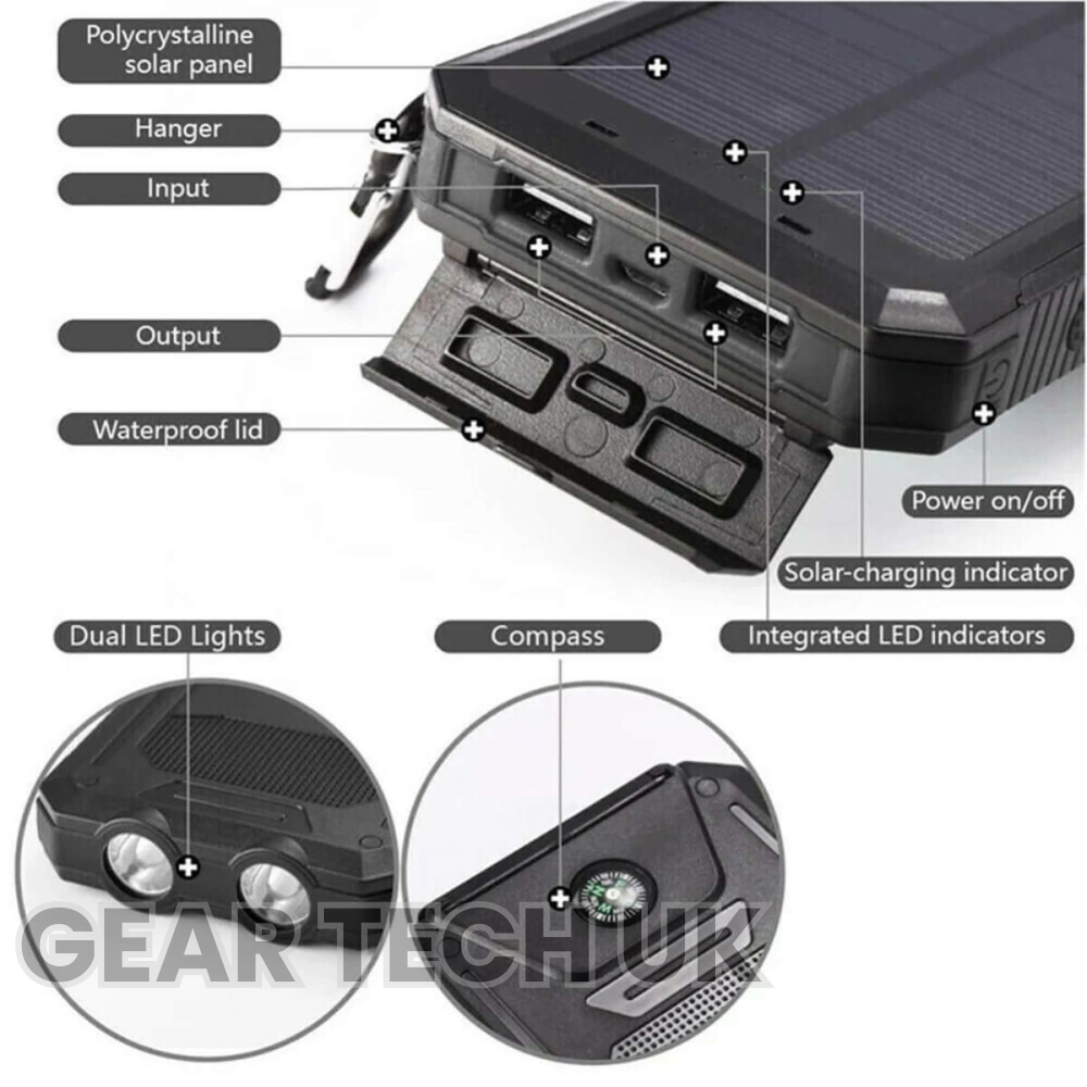 Avelena | Angel Powerbank 50000 mah wasserdichtes Solar-Ladegerät | Angelbatterie-Paket mit USB-C Schnellladung & LED-Licht