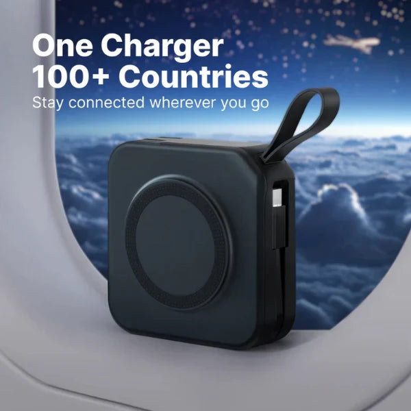 Avelena | TravelBank | Tragbares 5-in-1 Wandladegerät | Drahtloses Laden, Powerbank & Multi-Geräte-Laden