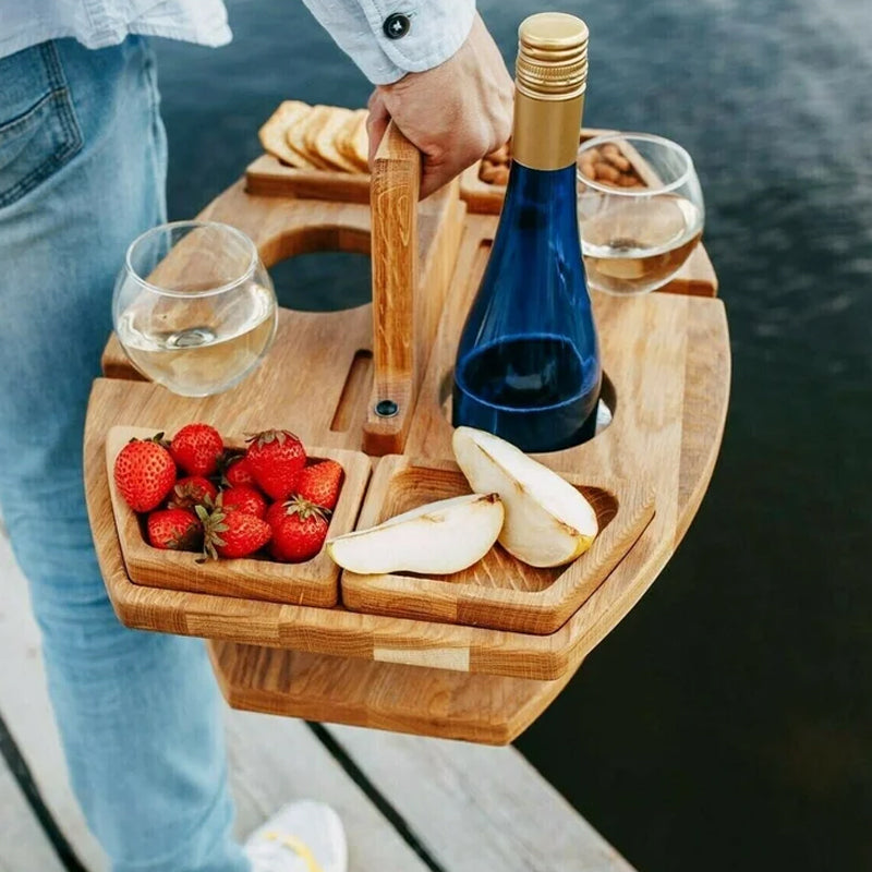 Avelena | Tragbarer Holz Picknick Wein Tisch
