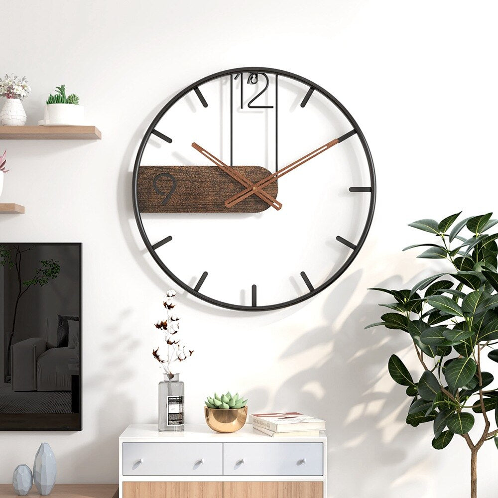 Avelena | Stahl-Walnuss Wanduhr | Modernes Industriedesign mit Walnuss Holz