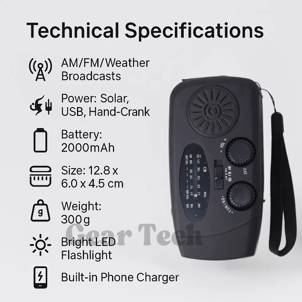 Avelena | Tragbares Aufziehradio | AM/FM, Wetterberichte & Eingebauter Powerbank für Notfallvorsorge