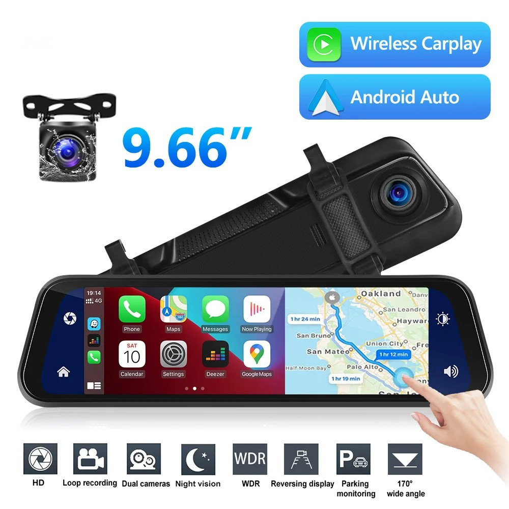 Avelena | VisionMirror Pro – Ultra HD Spiegel Dash Cam mit kabellosem CarPlay & Android Auto