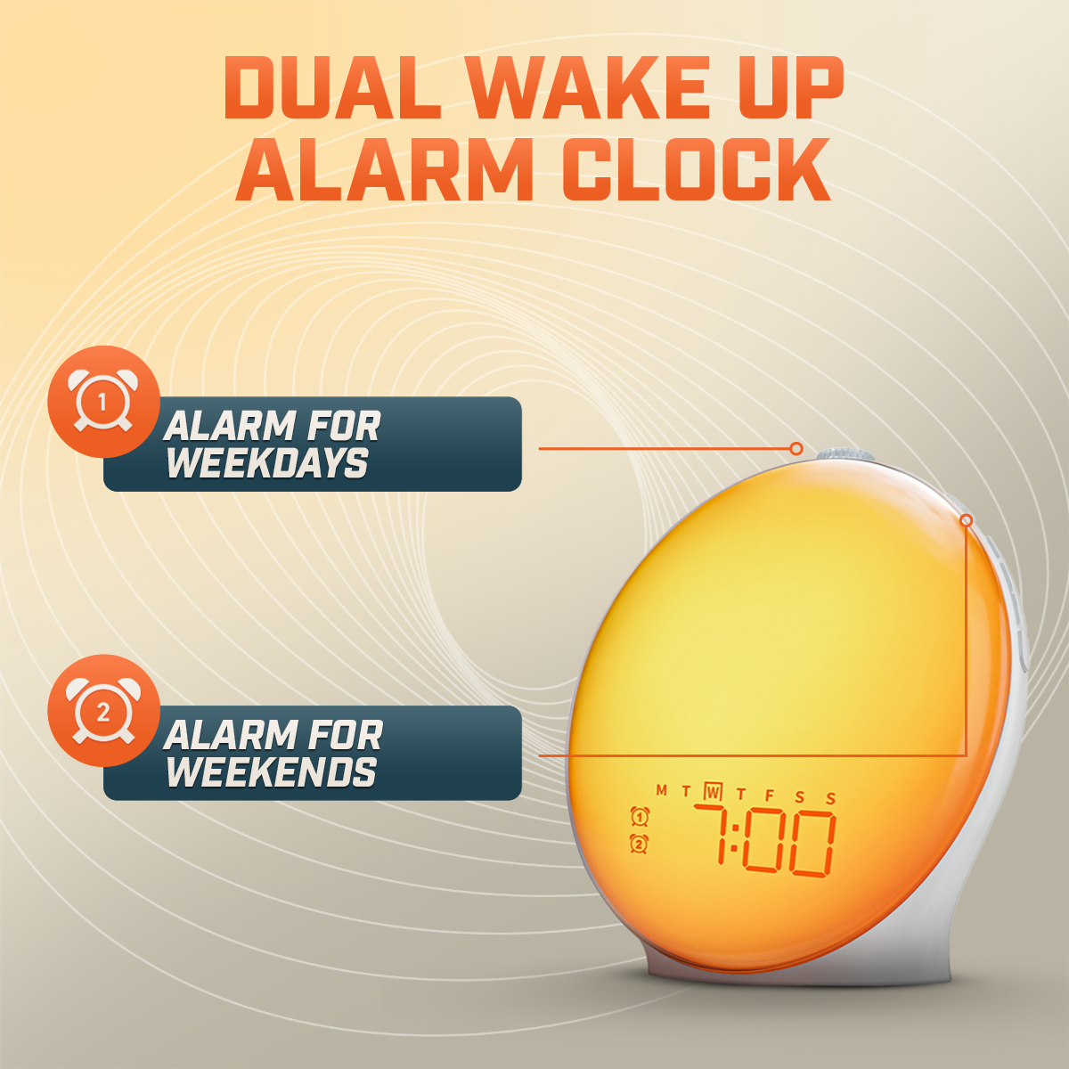 Avelena | Wake-Up Sun Lamp Clock | Gradual Sunrise Light & Customizable Sounds for Gentle Mornings