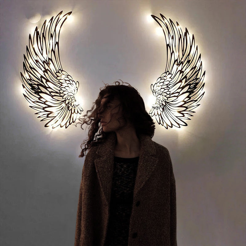 Avelena | 🌟🌟Metall Wandkunst mit Engel Flügeln und LED Lichtern