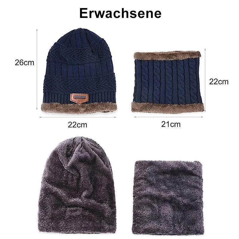 Avelena | Warme Strickmütze mit Schal ( Erwachsene und Kinder )
