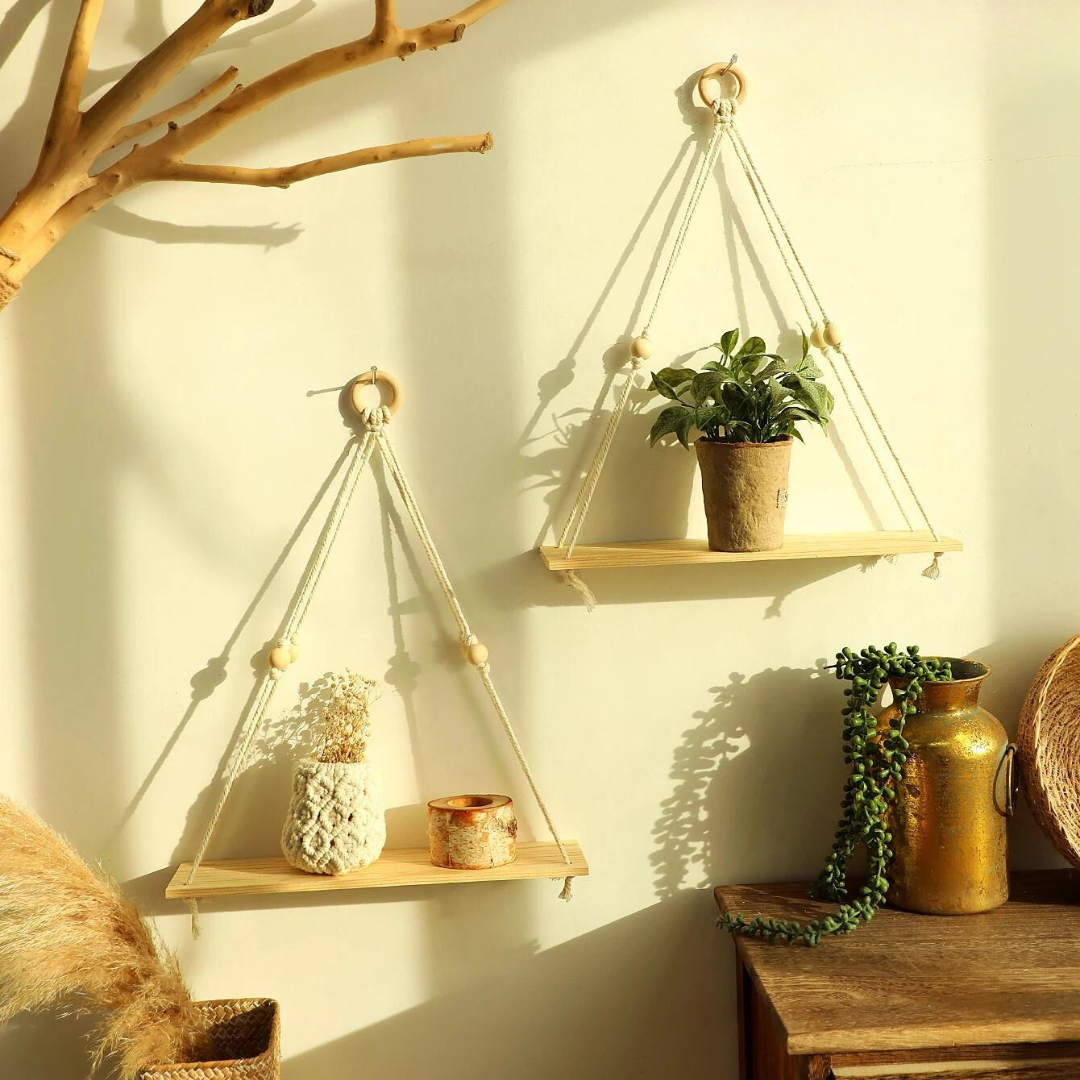 Avelena | Wandregal – Holz – Hängeregale – Boho-Heimdekoration – Raumdekoration