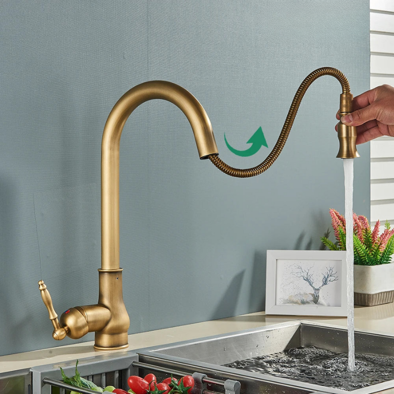 Avelena | VintageTap Antiks Messing Küchentechnik – Retro Stil Mischbatterie mit schwenkbarem Auslauf