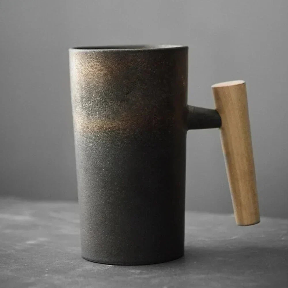 Avelena | ScandiSip Keramiktasse – Minimalistisches skandinavisches Design mit Holzgriff