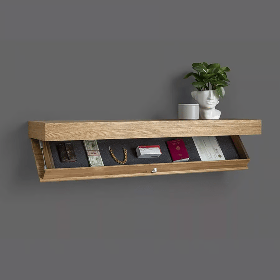Avelena | Wandregal mit Geheimfach | Massivholz | Schwebendes Design | Versteckte Aufbewahrung