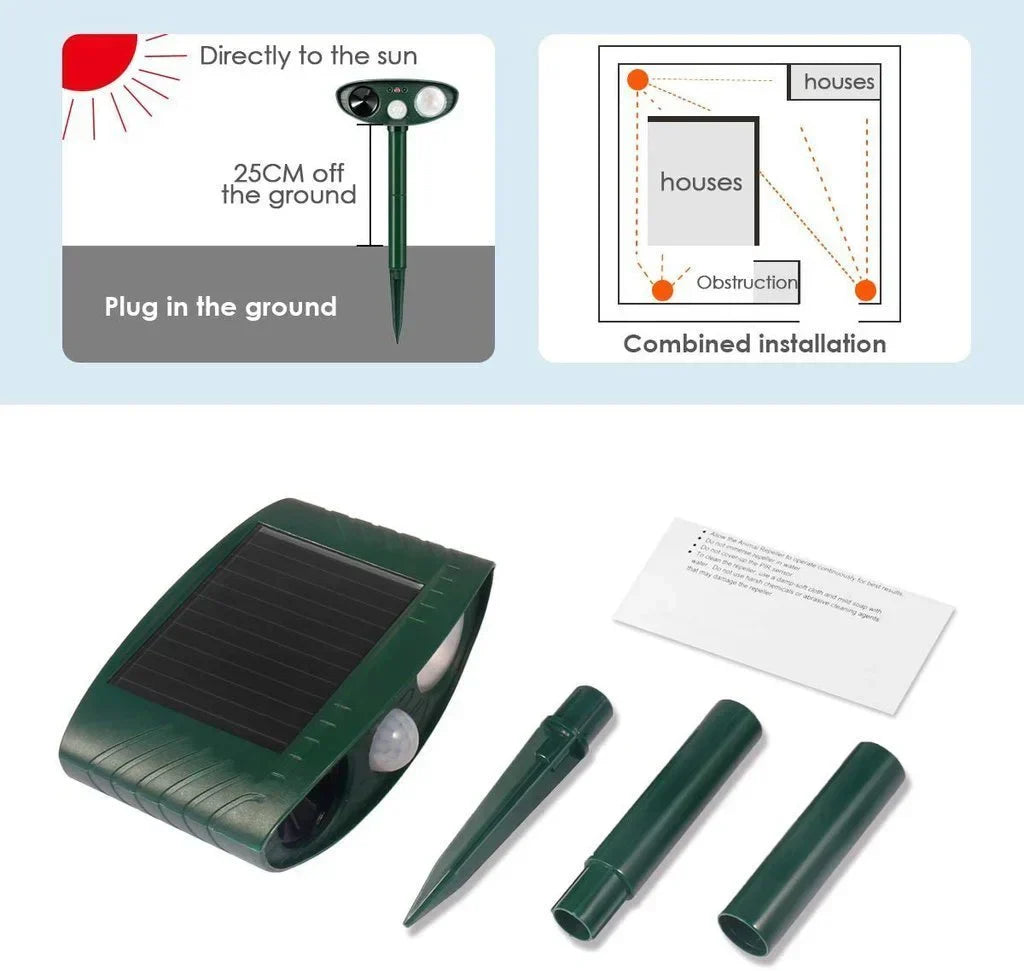 Avelena | Solar-powered ultrasound deer repeller - Effective deer deterrent for gardens and caverns in 48 hours