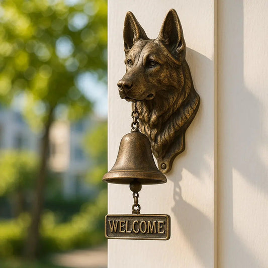 Avelena | Willkommen Glocke Schäferhund Bronze – Elegante Wandglocke mit Deutschem Schäferhund Design