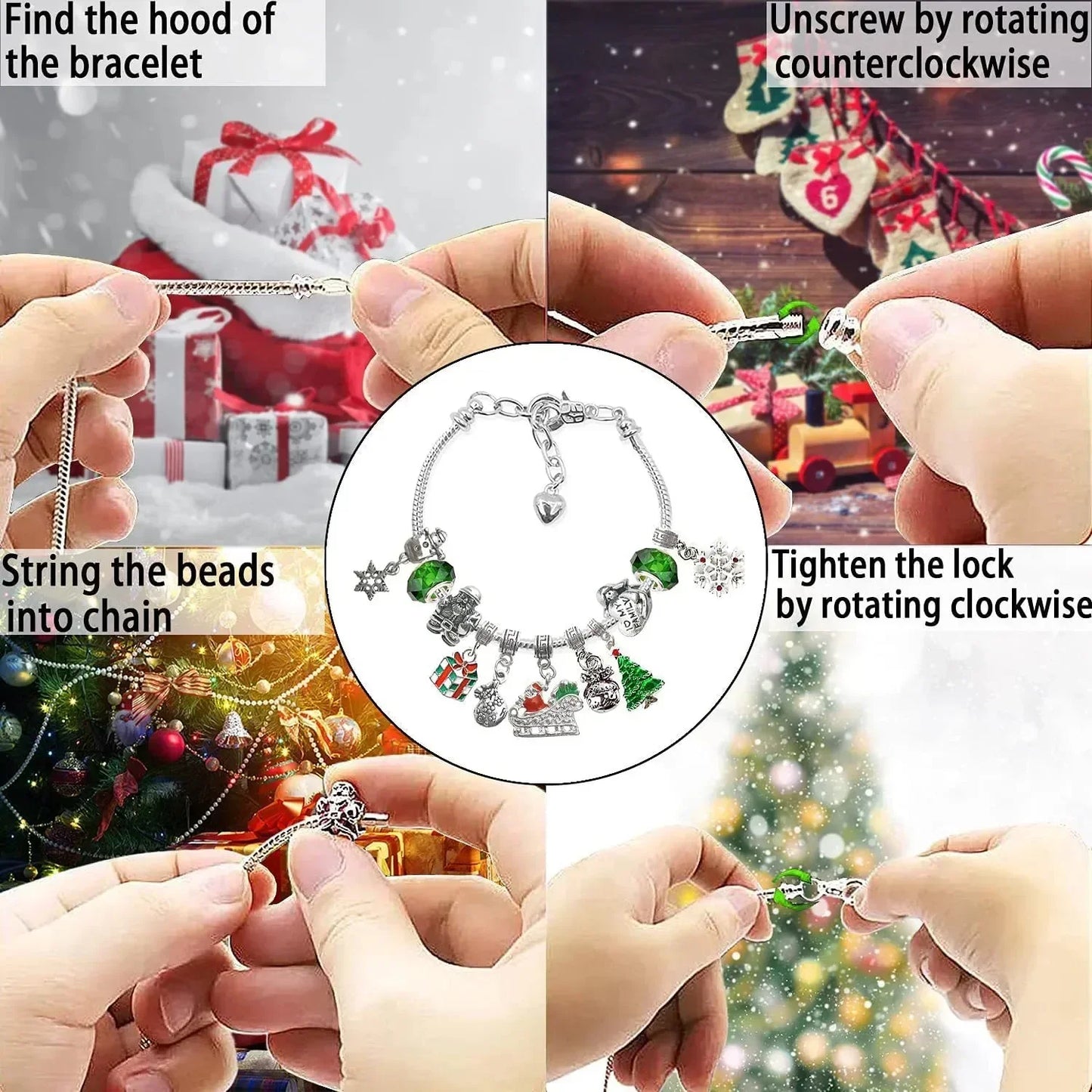 Avelena | Adventskalender Schmuckset | DIY Weihnachts-Armband mit 24 Anhängern | Festliche Countdown-Idee