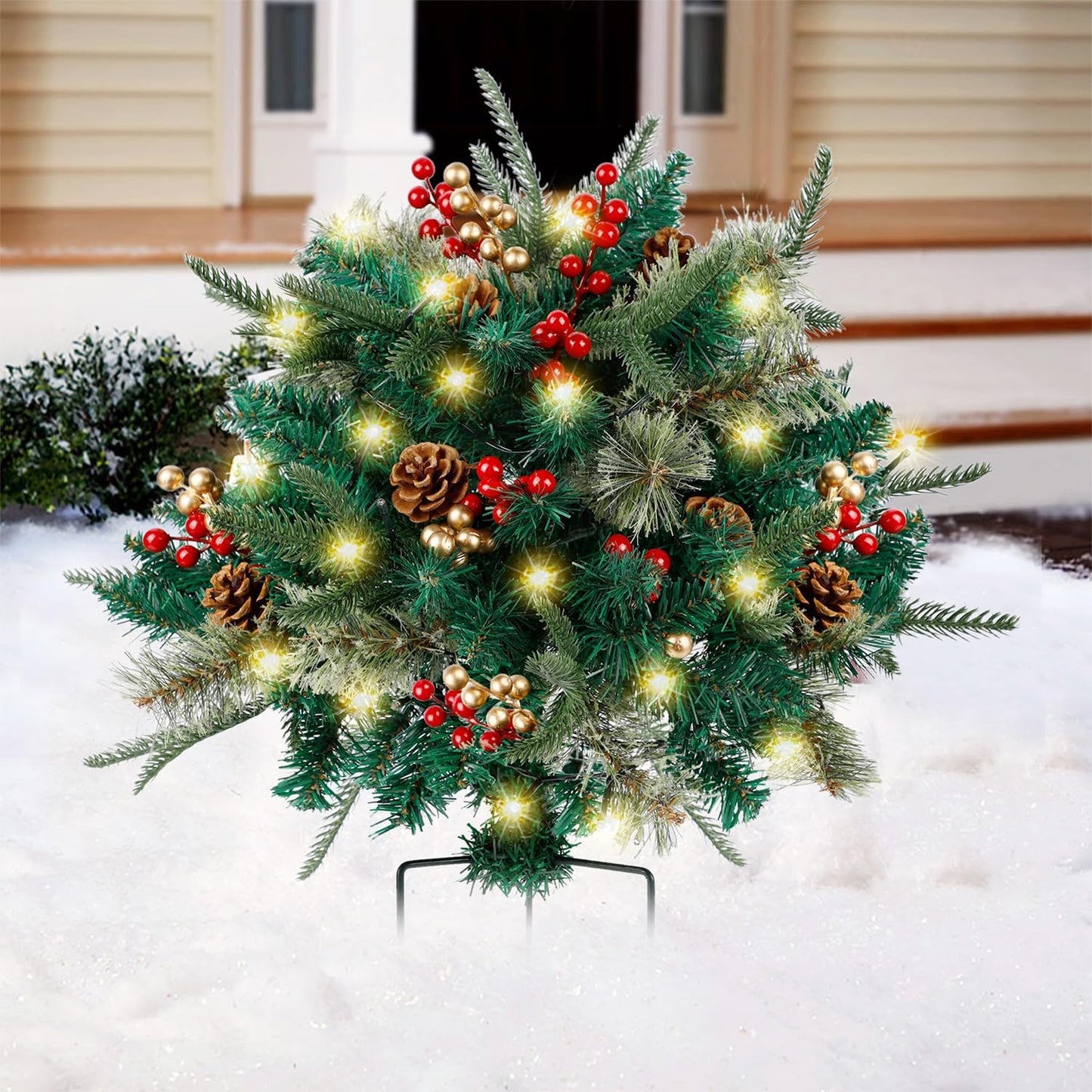 Avelena | Weihnachtliche Urnen-Deko mit LED-Lichtern | Realistische Tannenzweige & Beeren | Innen- und Außenbereich