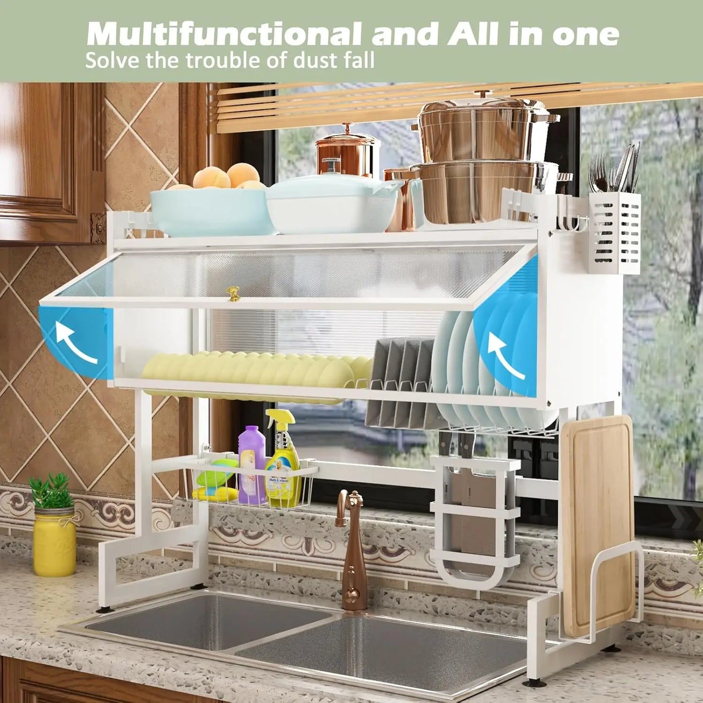 Avelena | 33" Länge 2-Tier Weißer Geschirrabtropfer Trockenregal Küchenorganizer