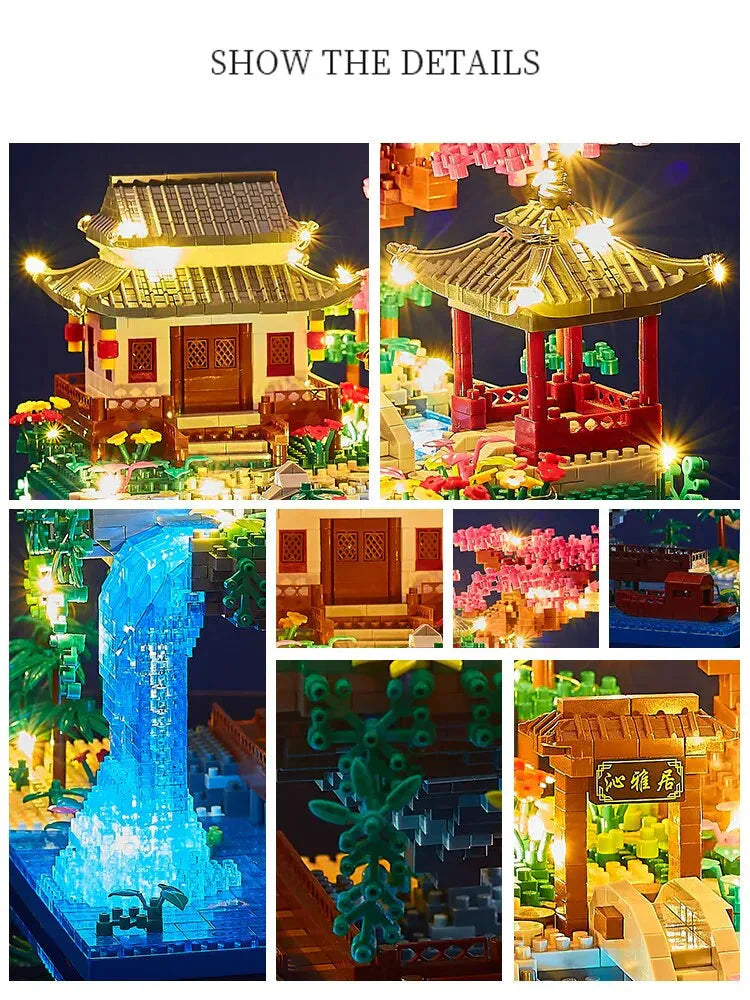 Avelena | 3320PCS Blöcke Baumhaus Diamant Gebäude Garten Architektur Wasserfall Licht DIY Ziegel Kirschblüte Spielzeug für Kinder Erwachsenen Geschenk