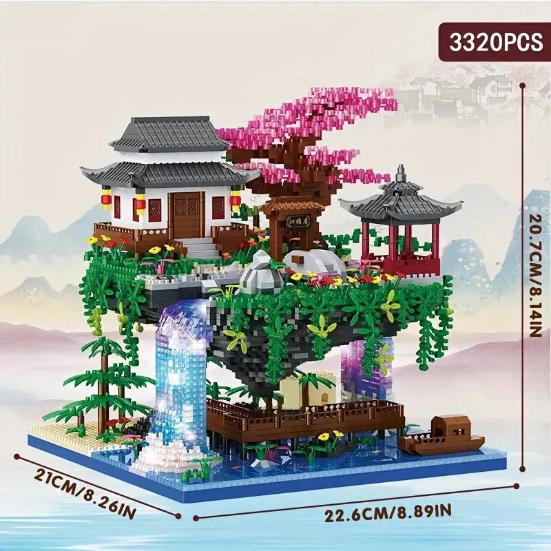 Avelena | 3320PCS Blöcke Baumhaus Diamant Gebäude Garten Architektur Wasserfall Licht DIY Ziegel Kirschblüte Spielzeug für Kinder Erwachsenen Geschenk