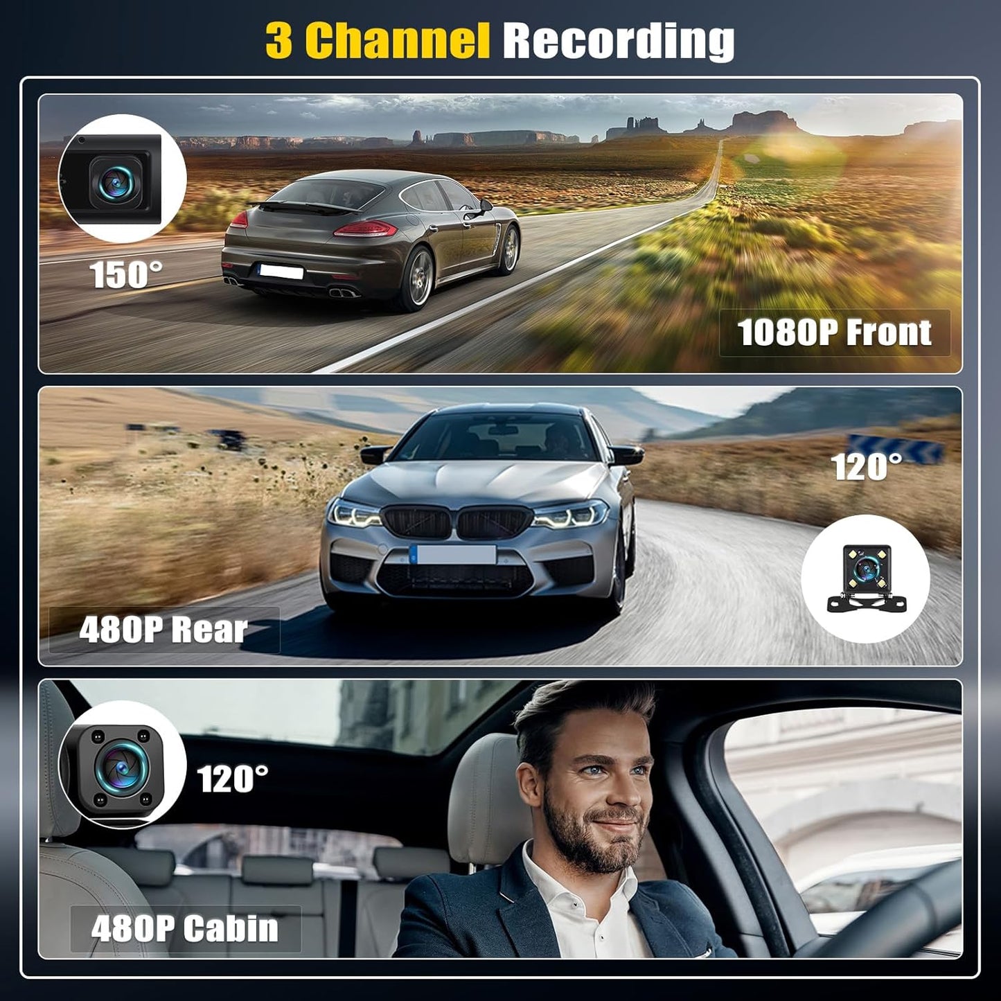 Avelena | 3-Kanal-Dashcam Vorne und Hinten Innen