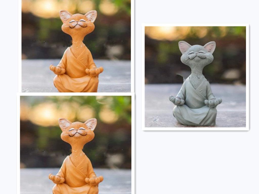 Avelena | Verspielt Schwarze Buddha Katze Figur Meditation Yoga Sammlerstück Glückliche Katzen Dekor Zuhause Garten Dekoration Gartenornament