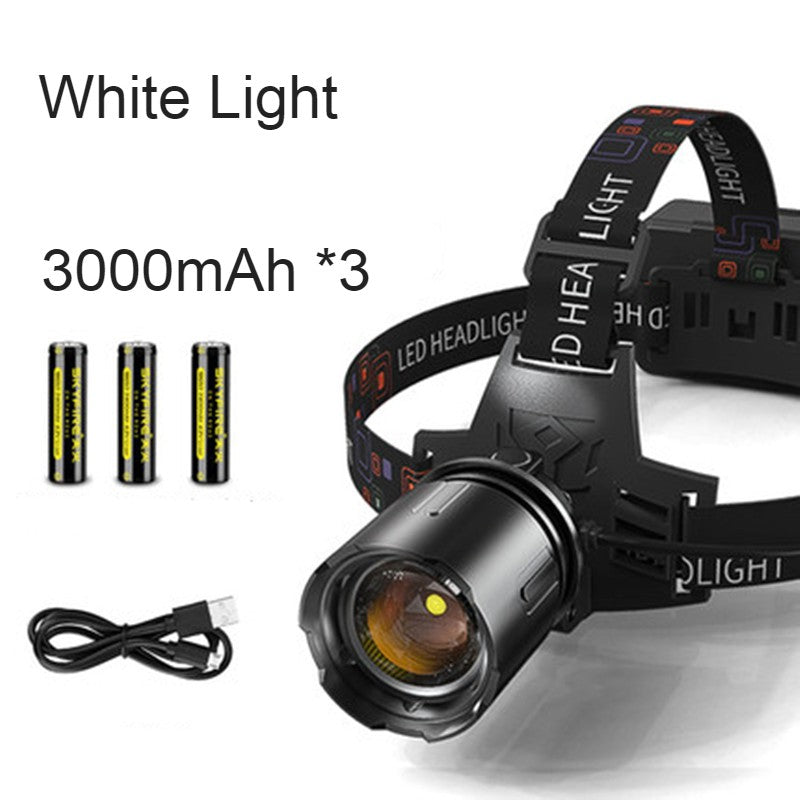 Avelena | Wiederaufladbare Wasserdichte Helle LED Arbeitskopflampe, mit Zoomlicht, 3 Lichtmodi & Powerbank, für Camping, Wandern, Jagen, im Freien