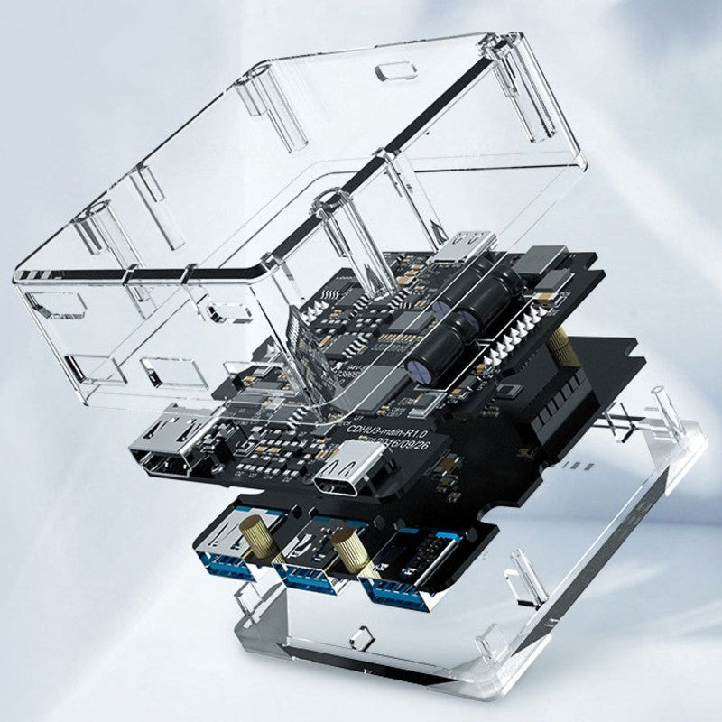 Avelena | 4-in-1 transparente Docking-Station, mit HDMI, 3 USB- und Type-C-Ports, für Laptop, Telefon, Zuhause und Büro