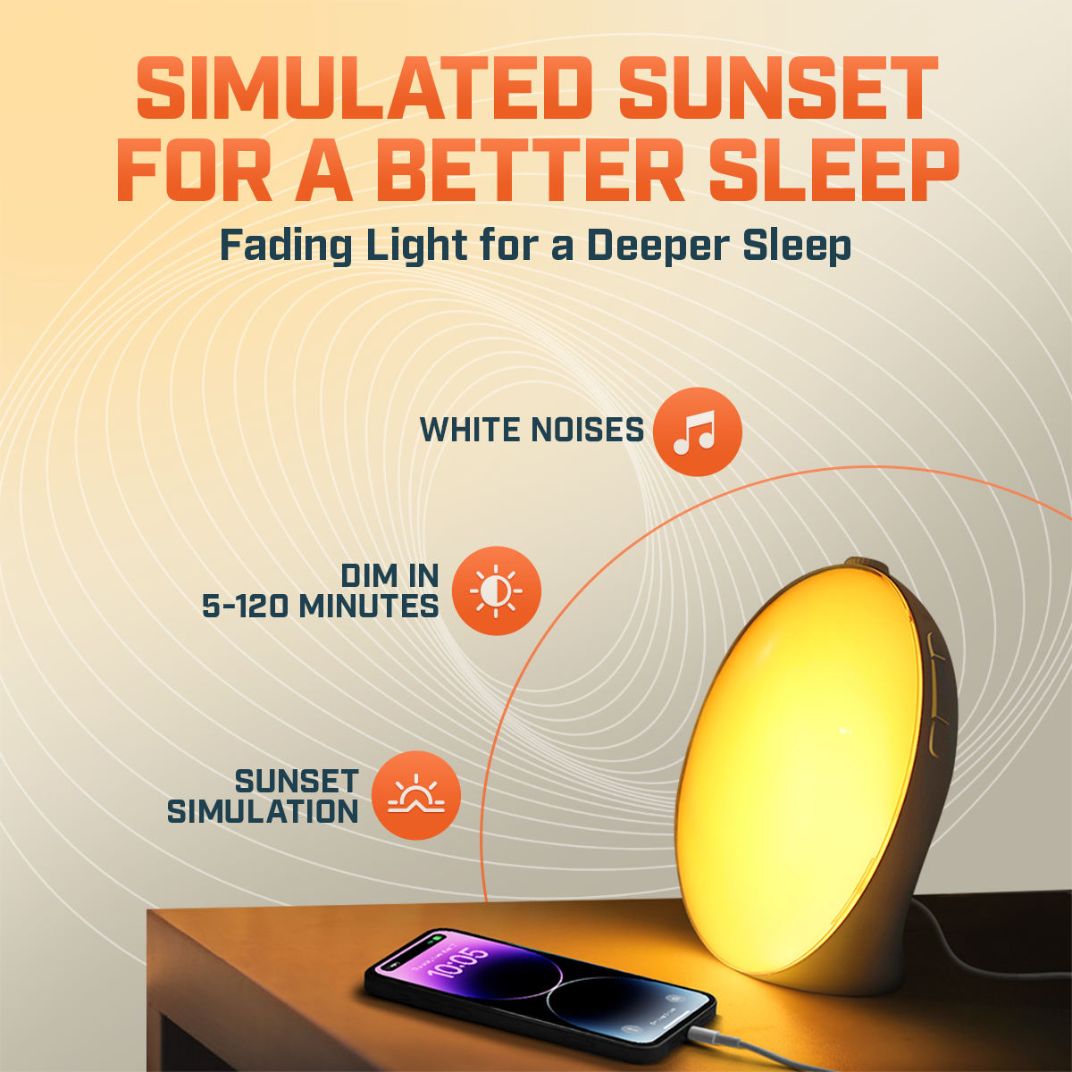 Avelena | Wake-Up Sun Lamp Clock | Gradual Sunrise Light & Customizable Sounds for Gentle Mornings