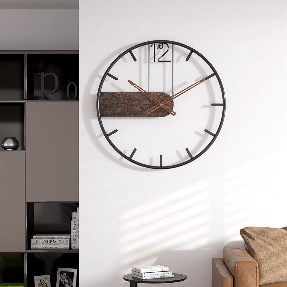 Avelena | Stahl-Walnuss Wanduhr | Modernes Industriedesign mit Walnuss Holz