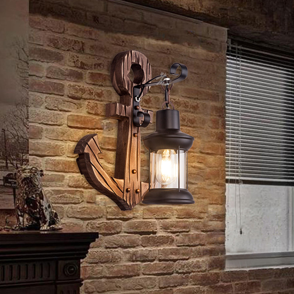 Avelena | Vintage Anker LED Wandleuchte - Industrie Metall & Holz für Esszimmer/Wohnzimmer