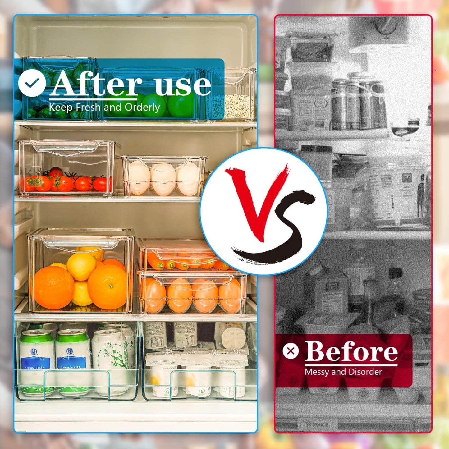 Avelena | Stapelbares Kühlschrank-Organizer-Set – 10 klare Aufbewahrungsboxen für Frische & Küchene Ordnung