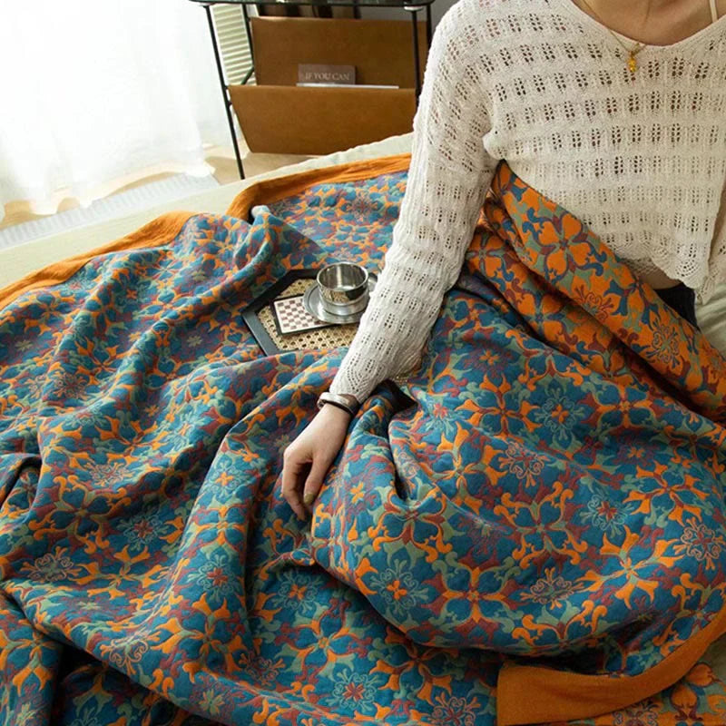 Avelena | & Blaues Muster Sechs-lagiges Baumwoll-Quilt - TerraLoom