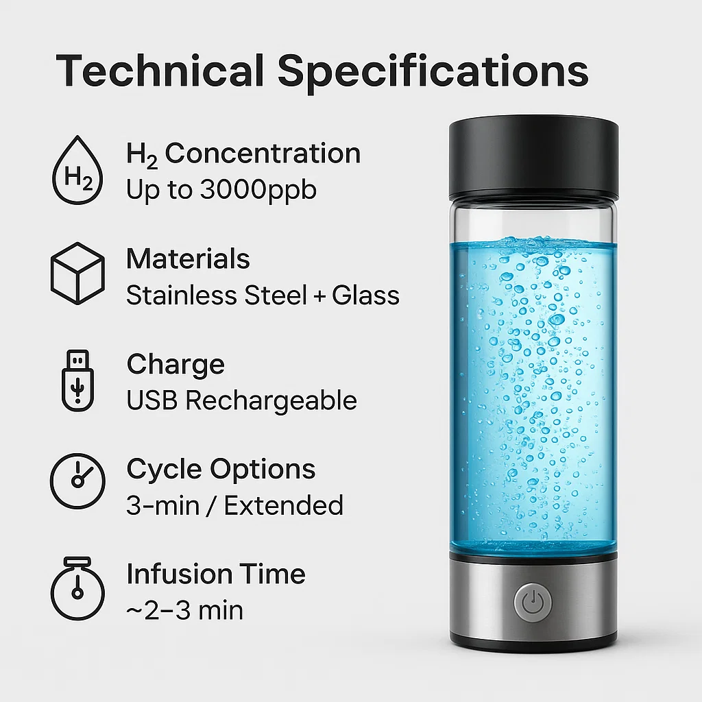 Avelena | Wasserflasche mit Wasserstoff | USB wiederaufladbar, entzündungshemmend & perfekt für tägliche Hydratation und Wellness