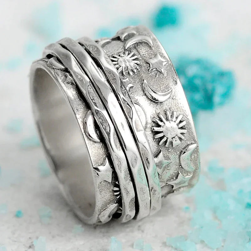 Avelena | Silberner Stern Mond Sonne Ring