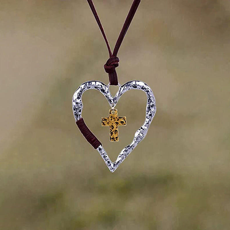Avelena | Vintage Kreuz Liebe Herz Anhänger Halskette