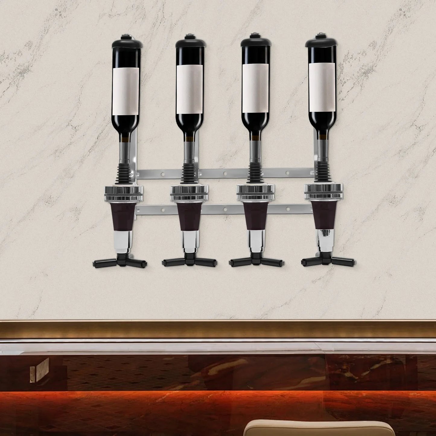 Avelena | 4-Kopf-Silber-Weinflaschenregal Wandmontiert Flaschenhalter Bar-Zubehör
