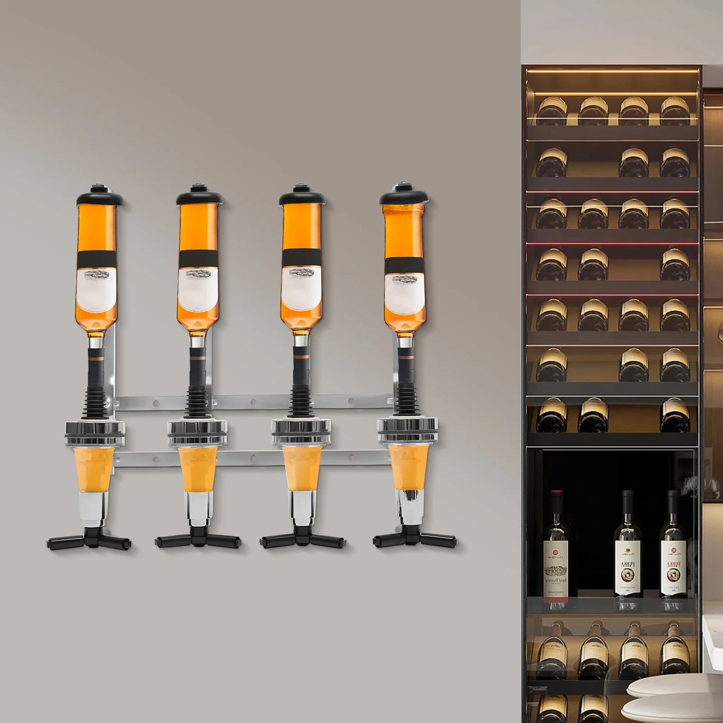 Avelena | 4-Kopf-Silber-Weinflaschenregal Wandmontiert Flaschenhalter Bar-Zubehör