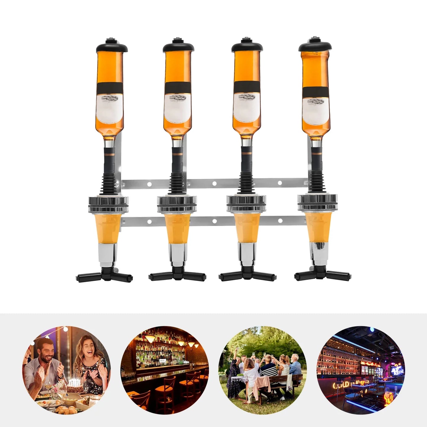 Avelena | 4-Kopf-Silber-Weinflaschenregal Wandmontiert Flaschenhalter Bar-Zubehör