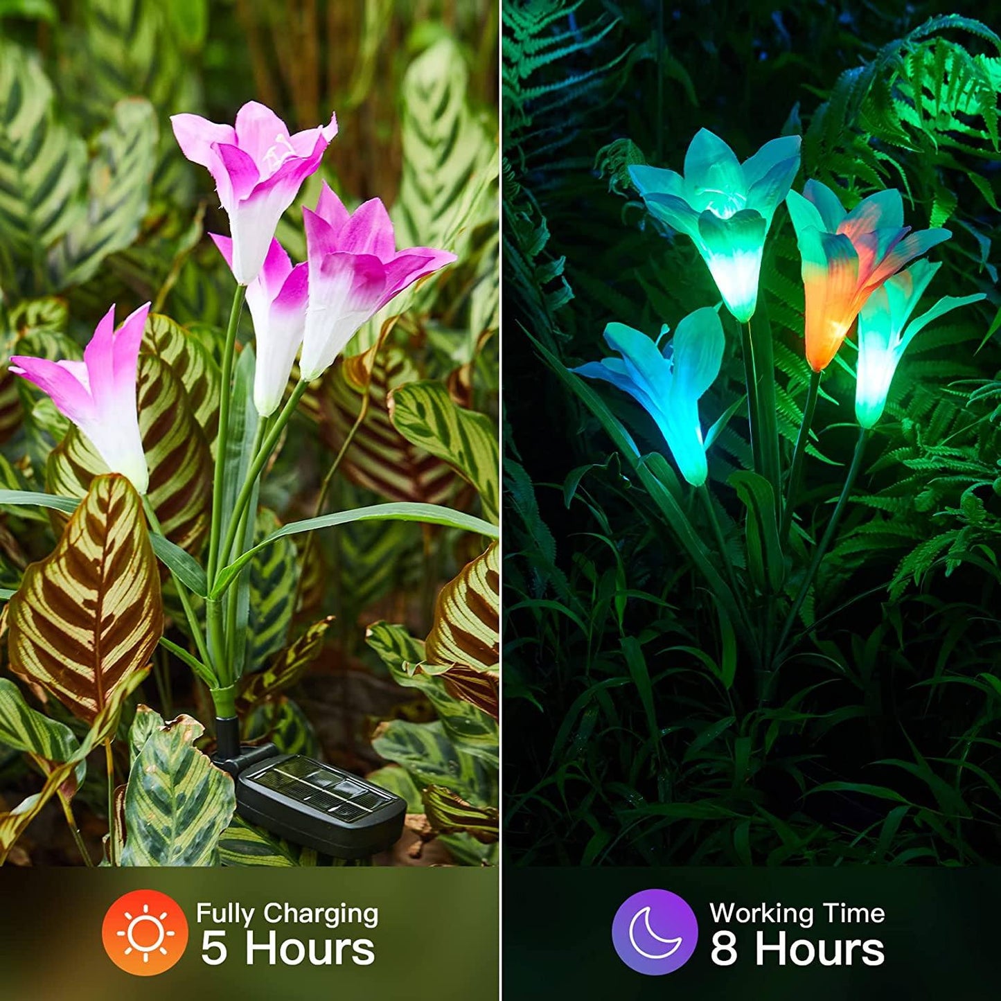 Avelena | 4er-Pack: Solar-Gartenlichter mit Farbwechsel und 16 größeren Lilienblumen