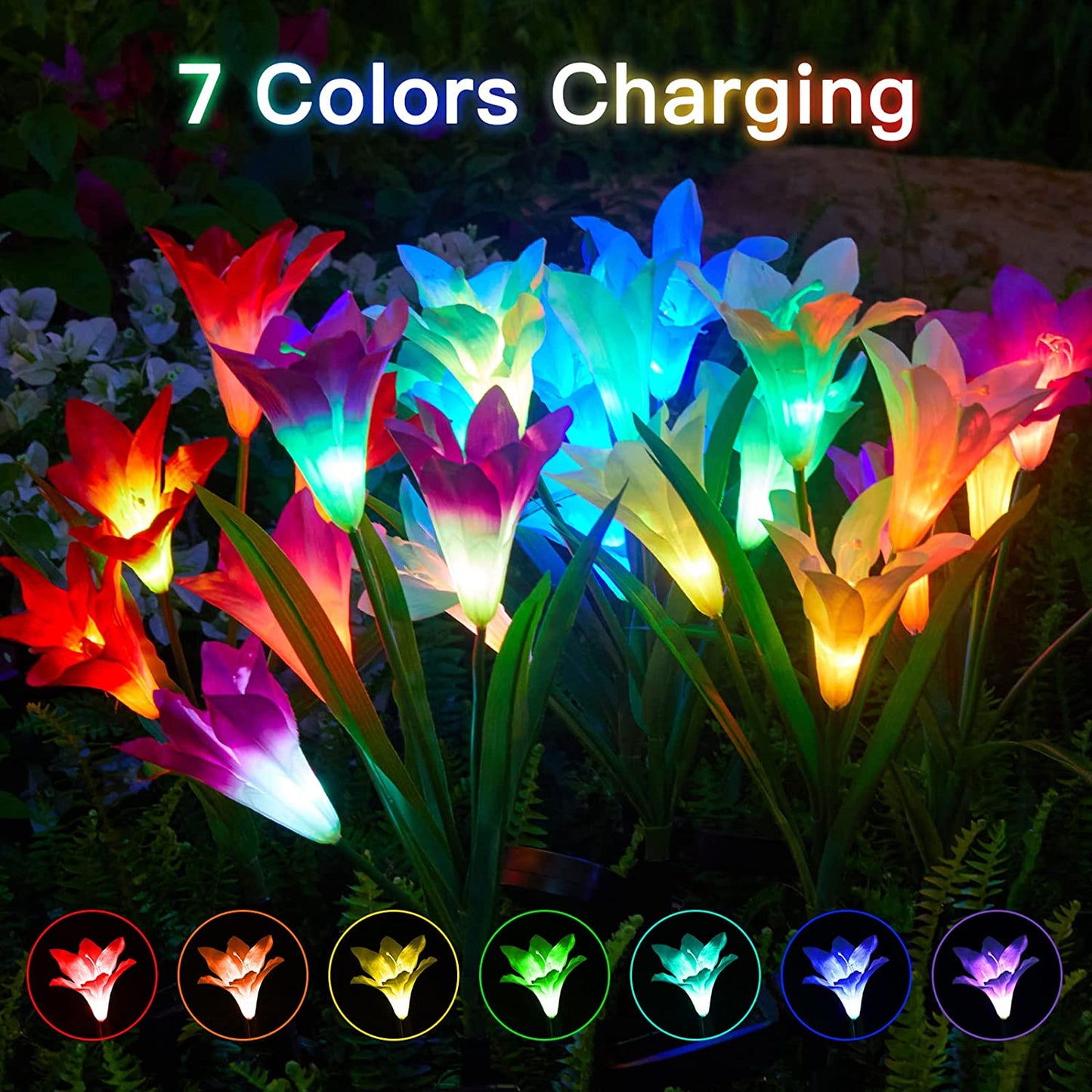 Avelena | 4er-Pack: Solar-Gartenlichter mit Farbwechsel und 16 größeren Lilienblumen
